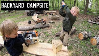 Building Backyard Campsite  Fire Pit amp Log Benches [upl. by Gabbi]