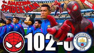 FIFA 24  RONALDO MESSI SPIDER MAN ALL STARS PLAYS TOGETHER  FC BARCELONA 1020 MANCHESTER CITY [upl. by Nov]