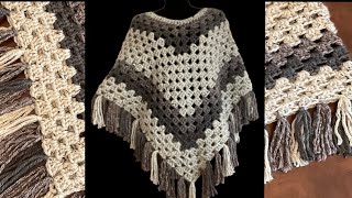 Crochet PONCHO  Easy Fast SUPER BULKY Hometown Yarn [upl. by Nonnahs]