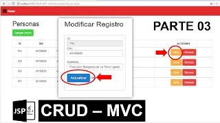 Como Hacer CRUD en JAVA JSP con Patron MVC y MYSQL  Parte 03 [upl. by Akinit]