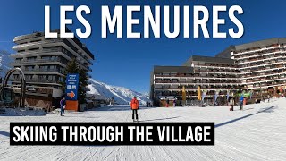 Skiing through Les Menuires village in Les 3 Vallees [upl. by Stefa931]