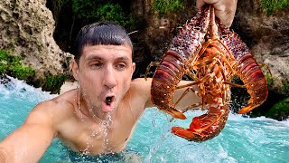 Catch and Cook Survival How to Catch Lobsters for Food on Remote Island [upl. by Nosnev]