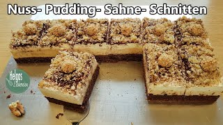 Nuss Pudding Sahne Schnitten cremig locker und anfängerfreundlich [upl. by Anivid304]