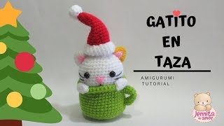 GATITO EN TAZA Adorno Navideño Amigurumi tutorial Básico [upl. by Ackerman]