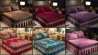 Europe Velvet Quilted Lace BedSpread Ruffle BedSkirt King Size Soft Queen Double Bed Cover [upl. by Ahsieki]