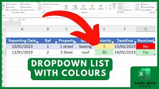 Excel Drop Down List Including Cell Colour Change [upl. by Ecirtaemed]