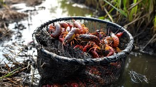 Netting WILD CRAWFISH from a DITCH CATCH AND COOK [upl. by Fairfax]