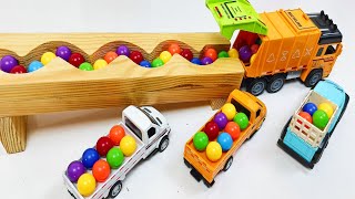 Marble Run Race ☆ HABA Slope amp Retro Makita Truck Garbage Truck Excavator Dump Truck Ambulance [upl. by Anibla]