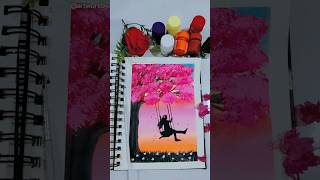 Cherry blossom tree with girl beautiful 😍 acrylicpaintingpaintingshortsyoutubeshortsshortvideo [upl. by Driskill]