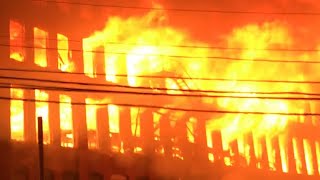 MASSIVE 10TH ALARM FIRE COMPLETELY DESTROY HISTORIC MARCAL PAPER FACTORY IN ELM WOOD PARK NEW JERSEY [upl. by Asined]