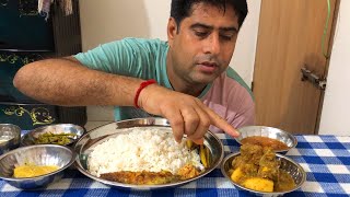 EATING SHOW WITH SOUND 🐟EATING MUTTON CURRY  FISH FRY  SHORSE ELISH  DAL [upl. by Gent]