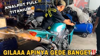 KNALPOT YAMAHA R1 GANTI FULL TINANIUM TERGACOR‼️KELUAR API KAYA BASOKA‼️ [upl. by Urien]