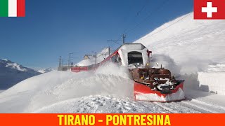 Winter Cab Ride Tirano  Pontresina Rhaetian Railway Bernina railway line  Switzerland Italy 4K [upl. by Plusch]