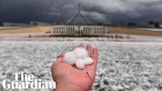 Huge hail batters Canberra as storms threaten large areas of Australia [upl. by Erapsag]