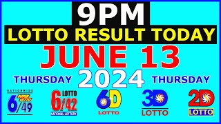 Lotto Result Today 9pm June 13 2024 PCSO [upl. by Ujawernalo]