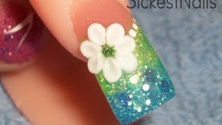 Acrylic Nail Design Aqua Color Fade with 3d flower [upl. by Rudyard]