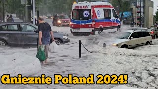 Heavy hail and flooding hit Gniezno  Poland Powódź i grad w Gnieźnie [upl. by Nolat]