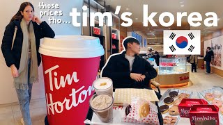 Canadian Tries Tim Hortons in Korea 🇨🇦🍩 WHY is it so Expensive 😳 Korean Menu amp Differences [upl. by Ahsetal]