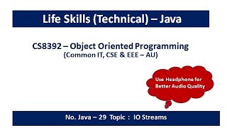 Java IO Streams  InputStream  OutputStream  Methods  File Handling Programs  CS8392  OOP  29 [upl. by Olin]