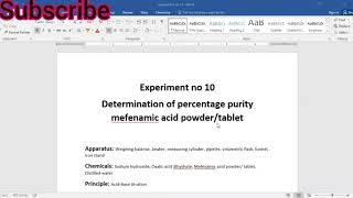 Determination of  purity of Mefenamic acid and Diclofenac sodium tabletspowder  PHARM 316 [upl. by Acinelav]