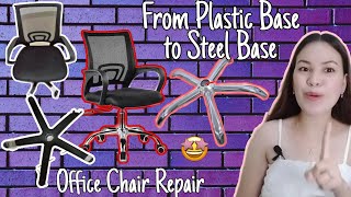 HOW TO REPAIR amp REPLACE OFFICE CHAIR BASE  from PLASTIC base to STEEL BASE Shopee FindsVan Javier [upl. by Sharleen]