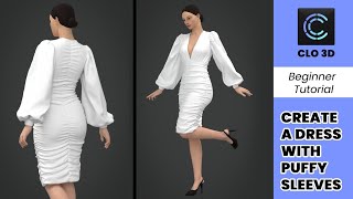 How to create a kneelength dress with puffy sleeves in Clo3d Marvellous Designer [upl. by Annhoj]