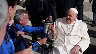 Pope Francis lights the torch to launch the Peace Run for 2024 [upl. by Laundes]