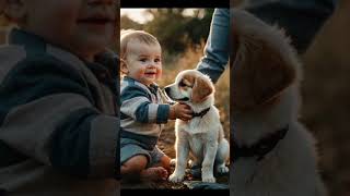 Baby and Puppy Mery First Time baby dog puppy shorts [upl. by Delphine586]