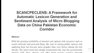 SCANCPECLENS A Framework for Automatic Lexicon Generation and Sentiment Analysis of Micro Blogging D [upl. by Anas]