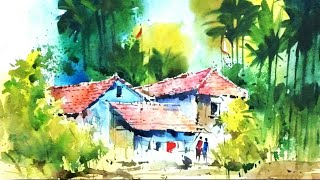 How to draw beautiful watercolour landscapein my guru Milind mulick sir wayby his student Rahul [upl. by Peedsaj]