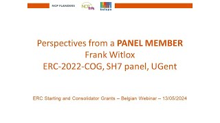 May 2024 – Frank Witlox ERC Consolidator grants Panel member 2022 call [upl. by Lamej]