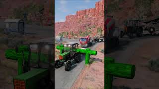 Mix Color Long City Buses amp Double Flatbed Trailer Truck vs Big Bollards shorts 68 beamngdrive [upl. by Reinaldos]