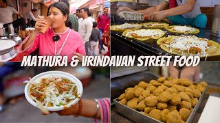 Best Mathura amp Vrindavan Food Tour  Lassi Peda Kachori Thali Chaat amp more [upl. by Epotimet780]