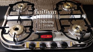 177 UnboxingReview Khaitan StainlessSteel Gas Stove 4 Burner DoubleDecker Manual  NOT PROMOTIONAL [upl. by Frye]