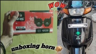 unboxing horn 📦windtone horn with relay and tuner for my Activa 💸watch 🏍️horn [upl. by Ottillia]