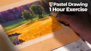 Landscape Drawing Lesson  Pastel Landscape Colorful Field [upl. by Narmi]