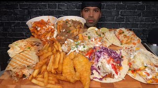 ASMR TACOS FISH amp CHIPS POUTINE BURRITO PIEROGIES MUKBANG [upl. by Deevan290]