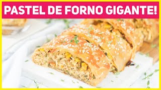 PASTEL DE FORNO GIGANTE Pastelão Frango com Catupiry  Aniversário do Canal Receitas de Minuto 523 [upl. by Sabba]