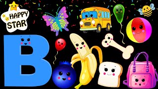 Letter B Words for Kids  Dancing Banana  B words  Baby Sensory Videos  Happy Star Dancing [upl. by Ikuy]