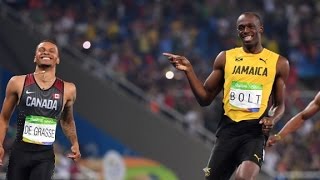 Usain Bolt cracks joke crossing finish line [upl. by Nil]