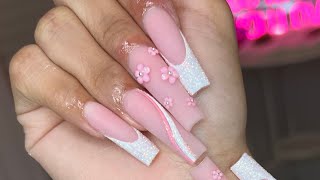 Acrylic Nails  Pink Nail Art Tutorial [upl. by Sessylu551]