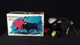 Fighting Bull Japan Battery Operated Smoking Tin Toy Alps 1960s [upl. by Ahsitaf]