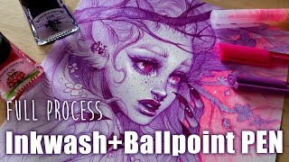 ✧ Inking with BALLPOINT PEN ✧ Full process walkthrough [upl. by Llirret]