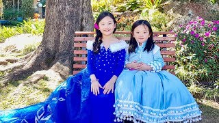 Pretend Playing Frozen Elsa and Anna MakeUp and Costume [upl. by Buchbinder]