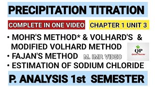 Precipitation Titration  Mohr Method  Volhard Method  Fajan Method  Ch 1 Unit 3 P Analysis 1st [upl. by Atrebla]