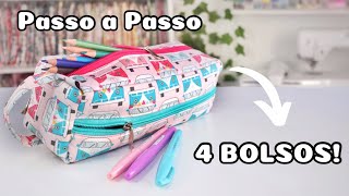 ESTOJO BOX COM 4 BOLSOS  Passo a Passo  Atelier LoveYu [upl. by Ecirehs277]