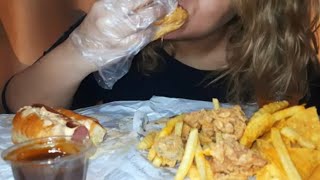 Hot Dog sandwichNachos chicken pops fried Jalapeños Eating show Soft and crunchy eating sounds [upl. by Adin275]