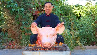 HUGE Pig Head Braised and Smoked with Tea and Sugar Incredible Sweet Taste  Uncle Rural Gourmet [upl. by Sigsmond]