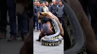 Grizzly bear fights giant python everyone just stands and watches no one helps [upl. by Gabie]