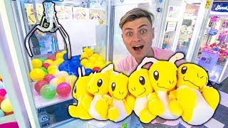 I WON EVERY PRIZE IN CLAW MACHINE ARCADE CHALLENGE [upl. by Hobbs]